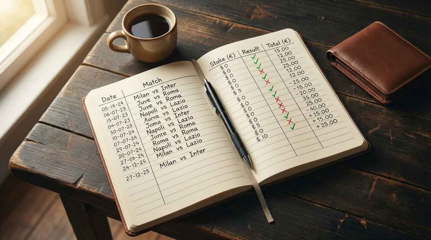 Quaderno aperto con annotazioni di puntate e penna su una scrivania ordinata