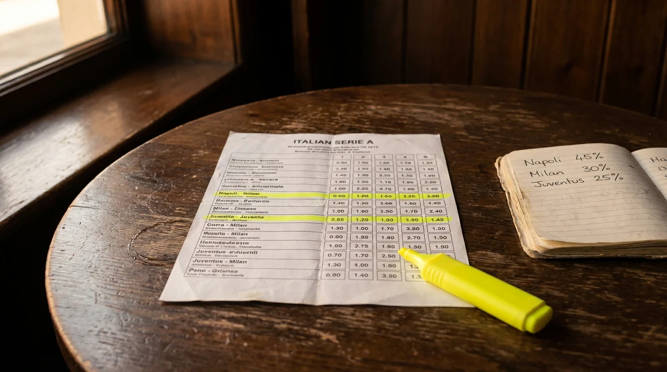 Palinsesto scommesse calcio stampato con quote evidenziate su un tavolo