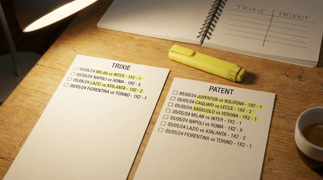 Due schedine scommesse affiancate su un tavolo da studio con appunti